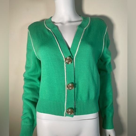 CAbi Jeweled Buttons Burst of Mint Wallis Cardigan Sweater in Julep (Green) M - Picture 8 of 16